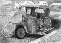 Kreuzberg-Motiv Am Erkelenzdamm (DDR-Krankenfahrzeug DUO) - Bleistiftzeichnung von Marion Lux, Berlin