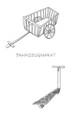 Comic Fahrzeugmarkt - gezeichnet von der Comic-Zeichnerin und Illustratorin Marion Lux, Berlin