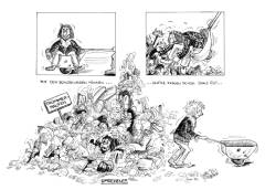 Comic-Strip Trmmerhaufen – Illustration zur IBA (Internationale Bauausstellung) 1984 – gezeichnet von der Comic-Zeichnerin und Illustratorin Marion Lux, Berlin